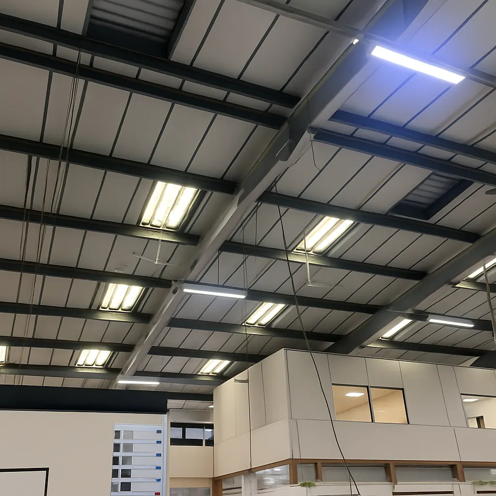 Before: bare, uninsulated commercial warehouse roof prone to condensation