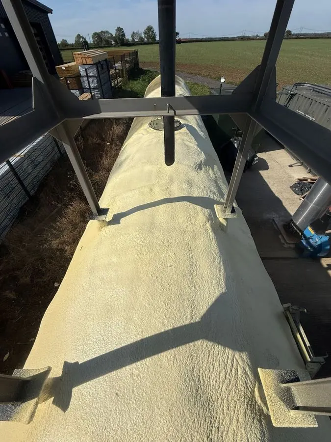 Spray foam insulation applied to tanks and vessels — real Duratite Group project